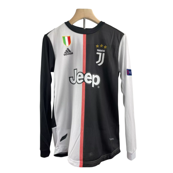 2019-20 Cristiano Ronaldo #7 Juventus Home Retro Player Version Soccer Jersey with UCL Patch - Long Sleeve
