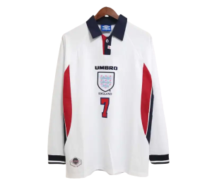 1998 England World Cup Home Retro Jersey Long Sleeve #7 BACKHAM #20 OWEN