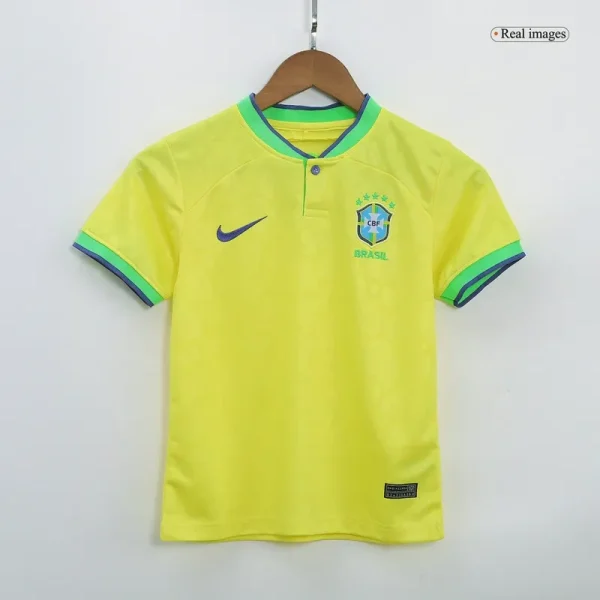 Brazil Kids World Cup 2022 Soccer Jersey Home Kit(Jersey+Shorts)